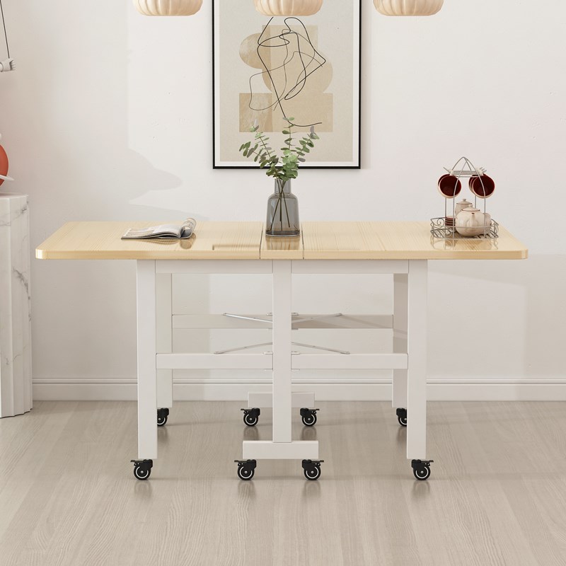 纯实木折叠餐桌家用小户型超薄多功能可移动N伸缩长方形吃饭小桌 - 图1