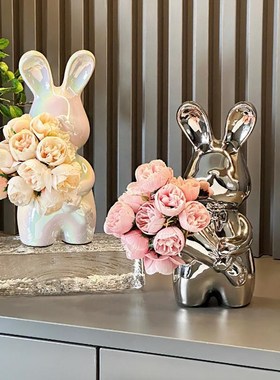 创意艺术手捧兔花瓶高级感插花瓶摆件客厅K插花桌面装饰品乔迁礼