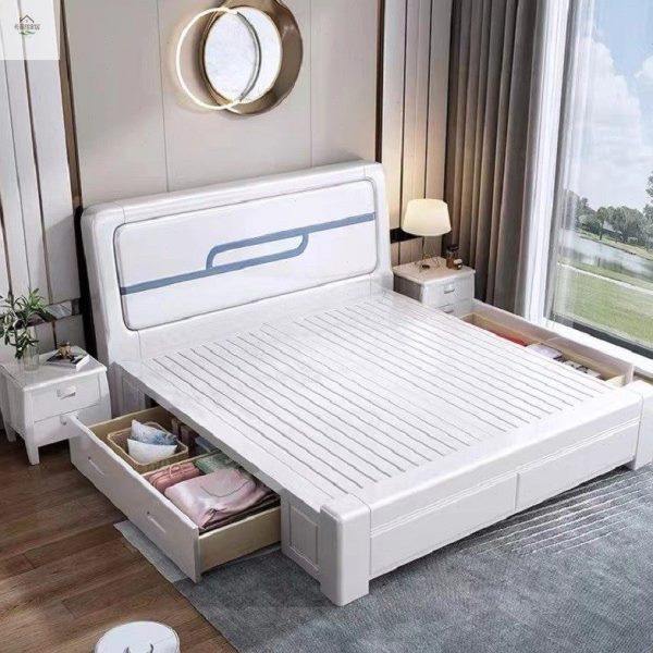 全实木床现代简约1.8米主卧白色烤漆1.5米双人床橡木高箱加厚婚床,淘宝优惠券,粉丝福利购,淘宝优惠卷