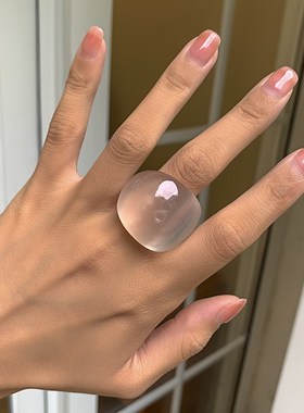 新款彩色树指戒指女 欧美风亚克力夸张ins小P众时髦几何大号指环