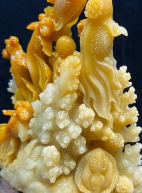 北部田黄石年年有鱼摆件满结晶动物家居客厅装饰摆设手工工艺品