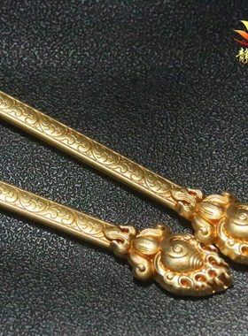 民族用品藏式纯铜雕花供火供勺民族酥油勺供具多用圆勺子镶嵌彩珠