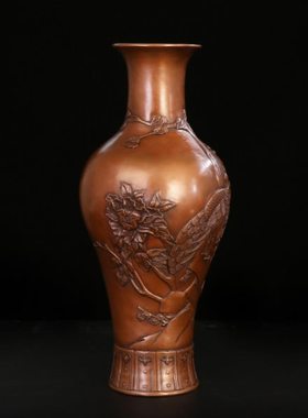 匠泽铜魂 全紫铜孔雀花瓶家居装饰客厅摆件商务礼品家装摆设