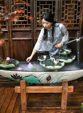 庭院水景假山流水摆件循环水户外阳台养鱼池造景花园布置鱼缸景D&