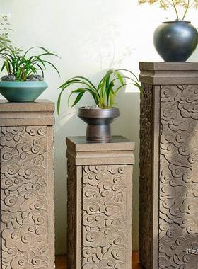 新中式祥云展示柱客厅玄关装饰仿石柱墩子落地摆件盆栽花盆底座