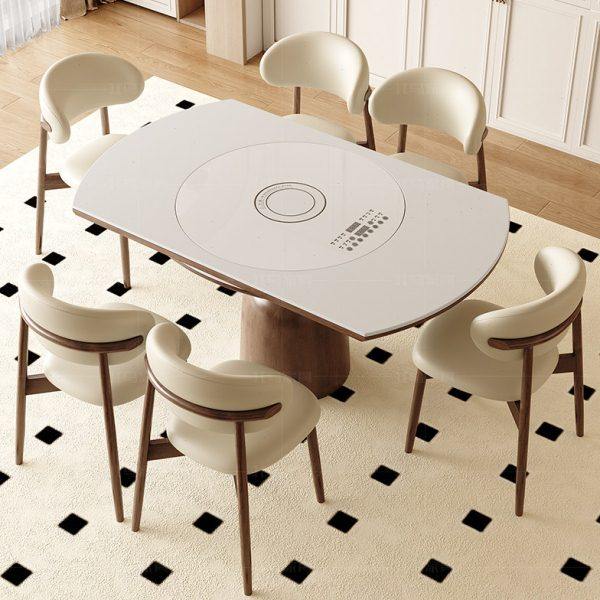 北欧实木岩板多功能餐桌带电磁炉现代简约家用可伸缩带暖菜餐桌椅,淘宝优惠券,粉丝福利购,淘宝优惠卷