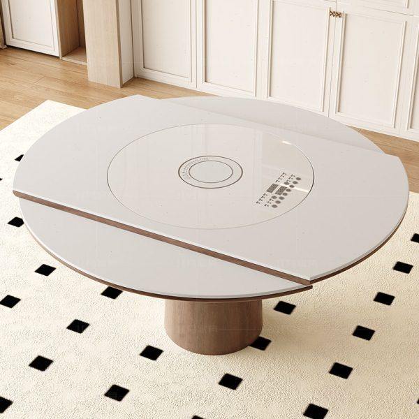 北欧实木岩板多功能餐桌带电磁炉现代简约家用可伸缩带暖菜餐桌椅,淘宝优惠券,粉丝福利购,淘宝优惠卷