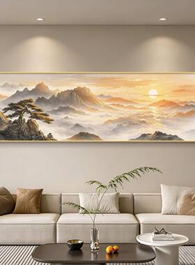 新中式客厅背景墙装饰画日照金山茶室挂画书房办公室会议室壁画