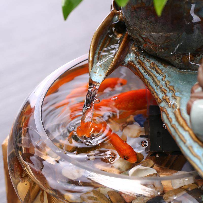 新中式小型缸自桌动鱼流生水转运财面喷泉创意摆件SXB开业送礼,淘宝优惠券,粉丝福利购,淘宝优惠卷