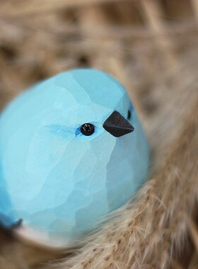 鹿妖商店 溜圆版山地蓝知更鸟山蓝鸲 肥啾鸟 胖鸟木.雕创意摆件