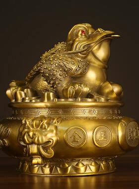 金饰蟾摆中件黄铜三足金蟾蜍聚宝盆开业礼新品三UZW脚金蝉式装品