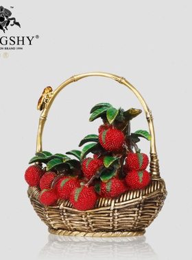 梦使铜开业礼品家居电视酒柜门客厅办公室荔枝花篮装饰中式摆件