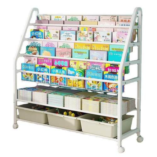 儿童书架可移动置物架绘本玩具收纳架宝宝落地多层家用整理收纳柜 - 图3