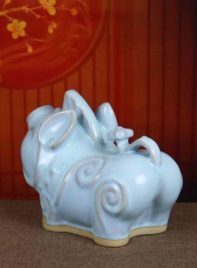 禹州神垕钧瓷花瓶家居书房卧室装饰摆设陶瓷卡通呆萌白色小猪摆件