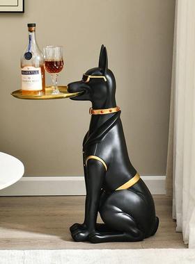 卡通潮流杜宾犬落地托盘客厅摆件办公室装饰品电视柜旁边大摆件