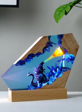 文创潮玩展创意海洋树脂灯摆件微景观水晶小夜灯手工创意实木树脂