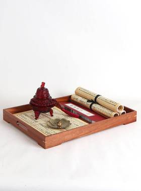 现代新中式复古书房托盘组合摆件售楼处样版房茶几书桌软装饰品