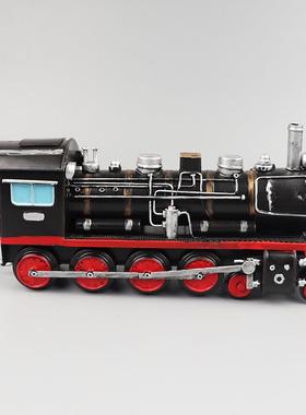 仿真蒸汽火车头模型铁皮复古老式手工艺品橱窗柜收藏装饰摆件道具