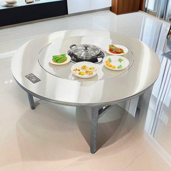 不锈钢圆桌冬天火锅桌子下沉式电磁炉一体内置转盘可折叠家用商用,淘宝优惠券,粉丝福利购,淘宝优惠卷