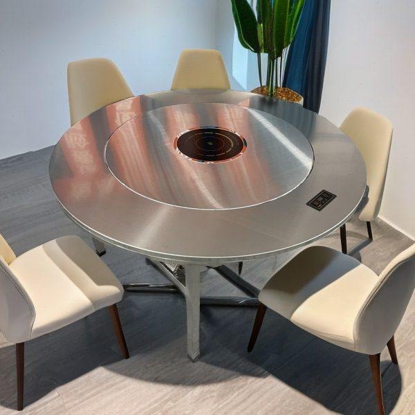 不锈钢圆桌冬天火锅桌子下沉式电磁炉一体内置转盘可折叠家用商用,淘宝优惠券,粉丝福利购,淘宝优惠卷