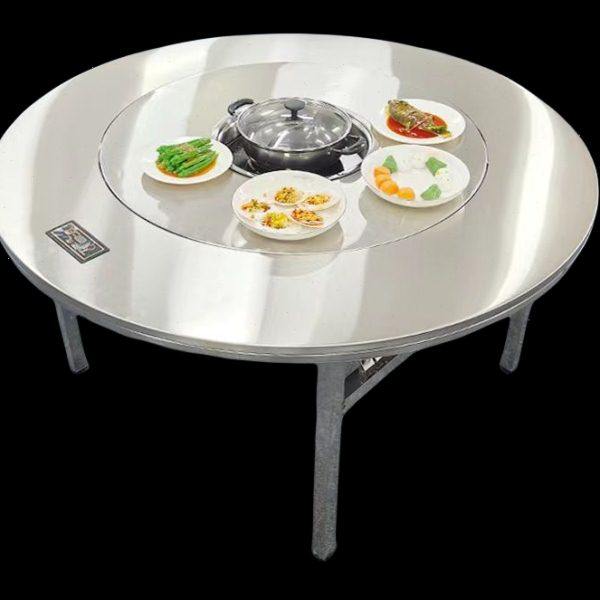 不锈钢圆桌冬天火锅桌子下沉式电磁炉一体内置转盘可折叠家用商用,淘宝优惠券,粉丝福利购,淘宝优惠卷