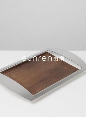 简约不锈钢胡桃木托盘收纳果盘摆件家居茶几餐桌样板房间软装饰品