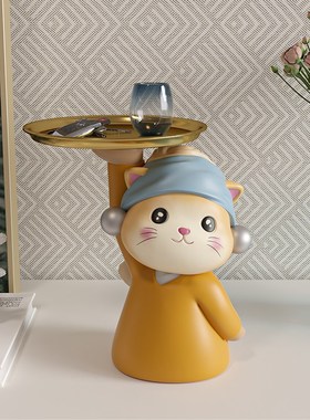 创意艺术猫钥匙收纳摆件托盘入户玄关G客厅卧室桌面装饰乔迁新居