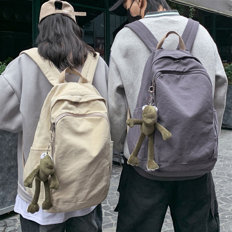 原创帆布双肩包女原宿简约大容y量高中大学生书包森系旅行质感背 - 图2