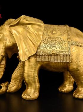 黄铜大象a摆件一对吸水象客厅电视柜办公室门口铜象工艺品特大号