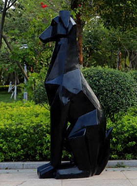 户外玻璃钢庭院雕塑几何狗草坪z摆件商场门店美陈园林景观动物装