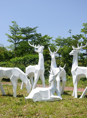 玻璃钢几何梅花鹿雕塑q户外园林景观售楼部抽象鹿动物装饰落地摆