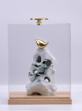 新中式禅意陶瓷太湖石摆件客厅玄关博古架书柜架酒店售楼处软装饰