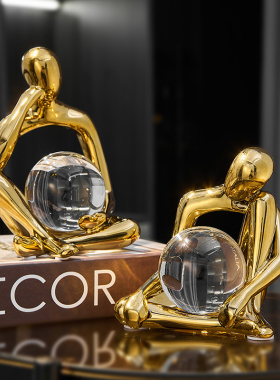 轻奢电镀抽象人物水晶球摆件家居客厅电视M柜酒柜书房书档桌面装