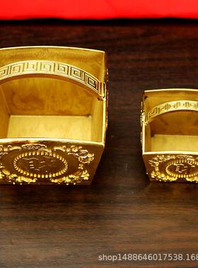 纯铜仿古米斗摆件 大小号日进斗金铜聚宝盆 家居玄关装收银台饰品