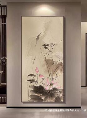新中进茶式花鸟144玄关入户门走廊挂画茶室画楼书房竖版装饰画门