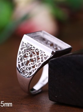 S925银男戒指空托13*15镶嵌松石蜜蜡封底方戒托17*22 13*1X6 12*1