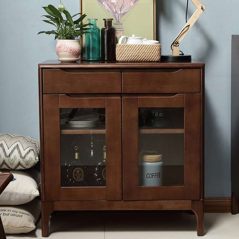 北欧实木餐边柜小户型家用简约餐厅玻璃门碗柜多功能大容量储物柜 - 图0
