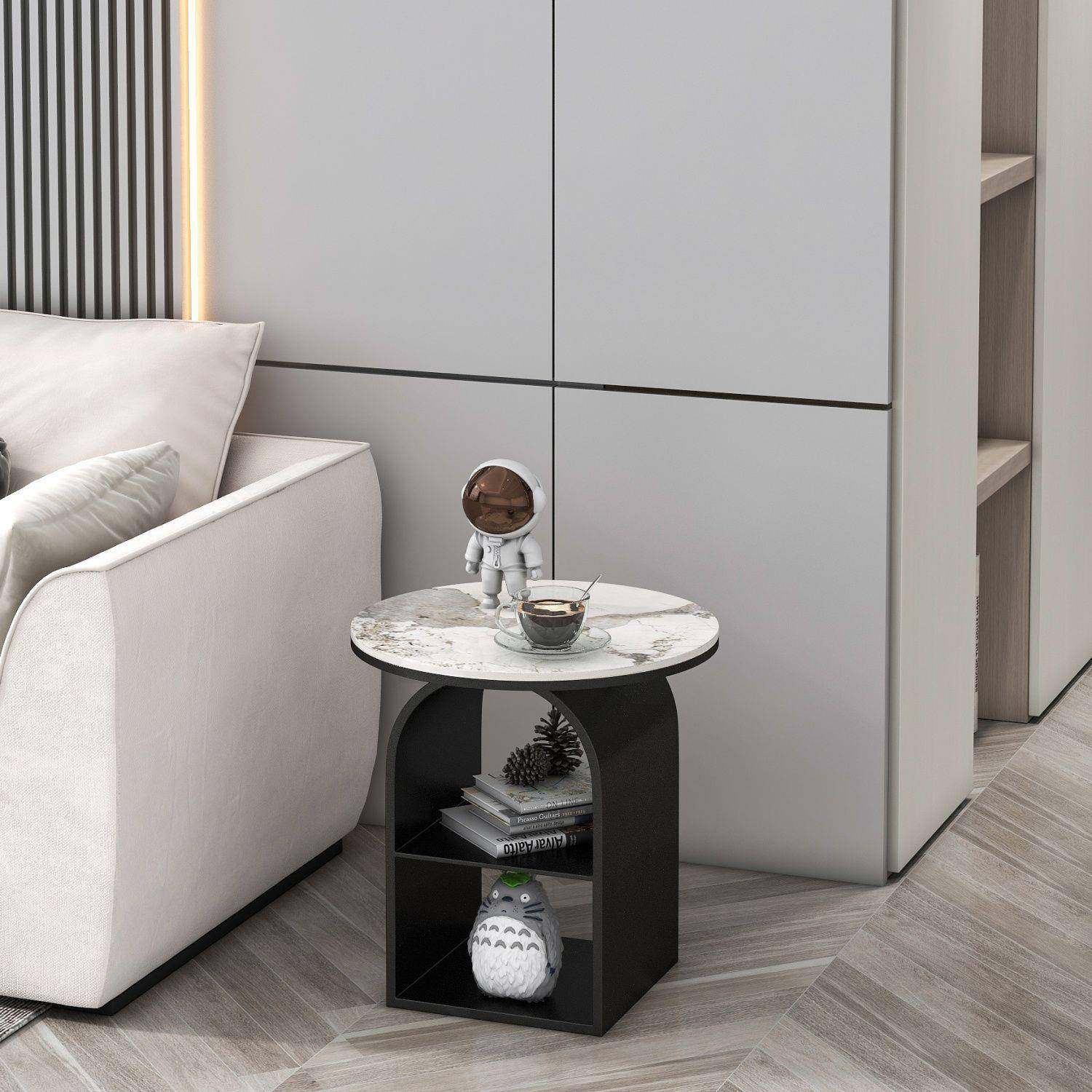 客厅家用玻璃小茶桌现代简约小户型边柜奶油风边几圆形双层小茶几,淘宝优惠券,粉丝福利购,淘宝优惠卷