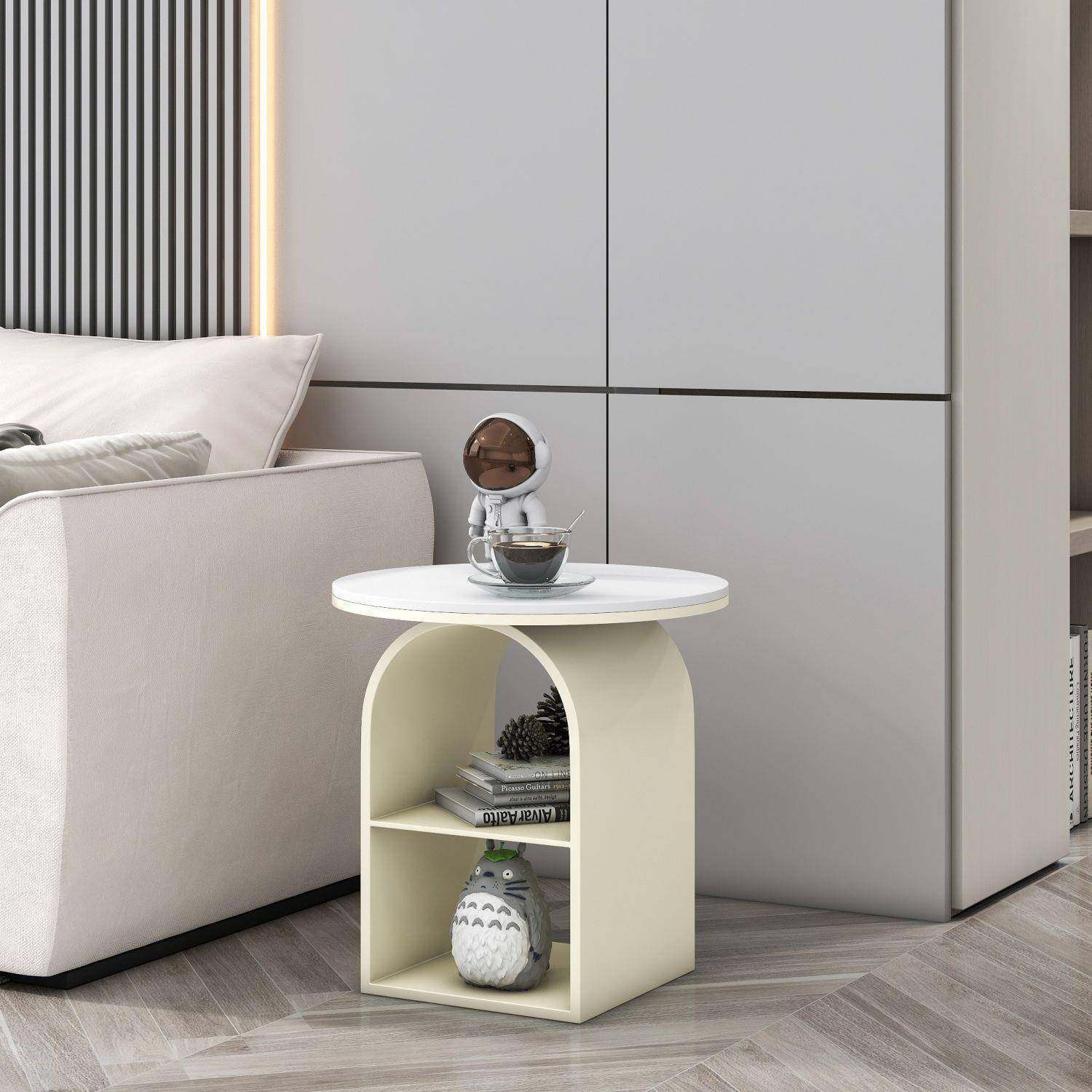 客厅家用玻璃小茶桌现代简约小户型边柜奶油风边几圆形双层小茶几,淘宝优惠券,粉丝福利购,淘宝优惠卷