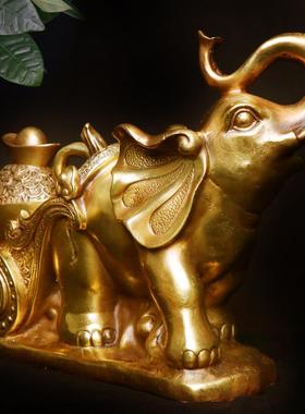 杨铜记 铜象拉元宝摆件 象拉车 元宝可打开 大象送财