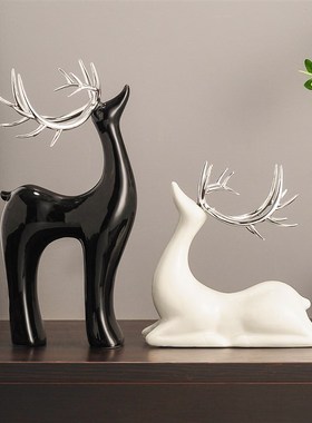 现代福鹿高级感i客厅玄关酒柜装饰摆件电视柜陶瓷轻奢摆件乔迁礼