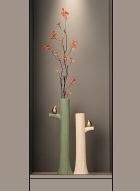 入户玄关壁龛装饰摆件细长高陶瓷花瓶迎客松客厅电视柜家居装饰品