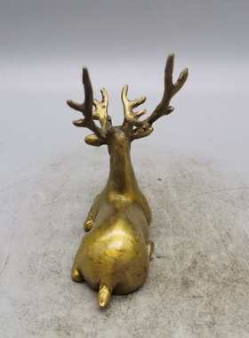 古玩铜器纯铜鹿摆件梅p花鹿福鹿路路发财一路有你古风茶玩书房装