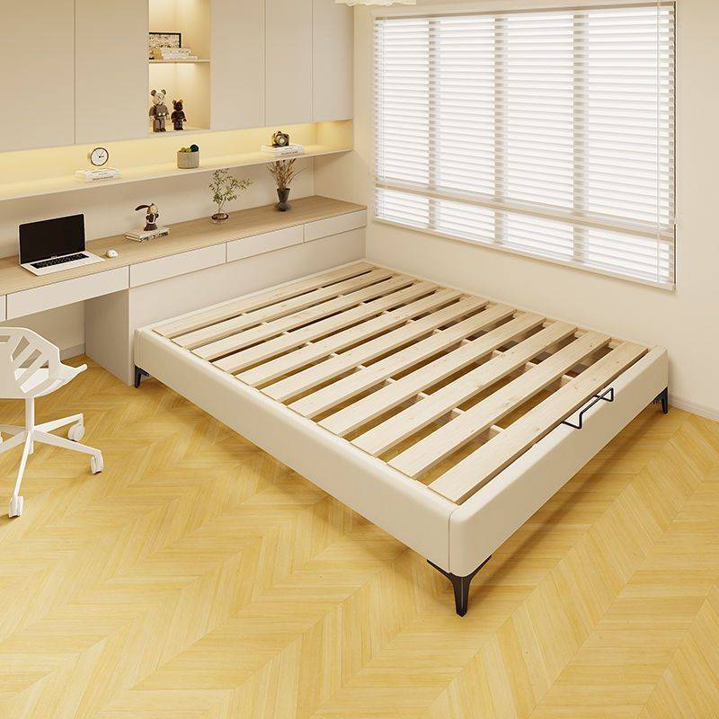 无靠背皮床实木榻榻米床箱体无床头矮床简约现代落地排骨床架 - 图0