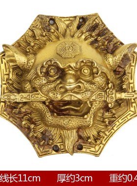 铜狮咬剑挂件 铜狮子摆件U 铜兽头挂件