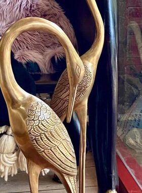 印度进口黄铜手工仙鹤风水家居工艺品摆设复古装饰品招财软装摆件