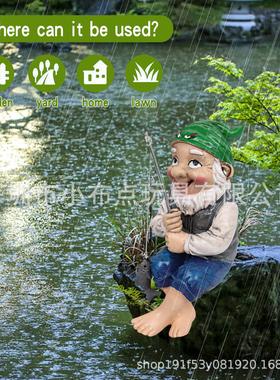 工厂现货 树脂小矮人垂钓钓鱼侏儒女孩庭院摆件花园草坪雕像装饰