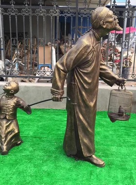 玻璃纤维雕塑民俗小吃现r货仿铜人物喝酒复古小品美食街摆件铸铜