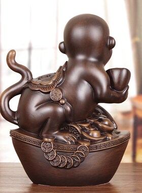 实木招财猴子摆件客厅玄关酒x柜博古架生肖猴装饰办公室桌生日礼