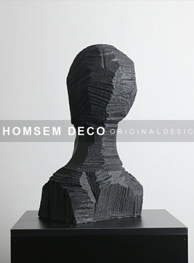 现代轻奢风样板h房间大型抽象工艺术品半身雕塑刻纹人物售楼处摆